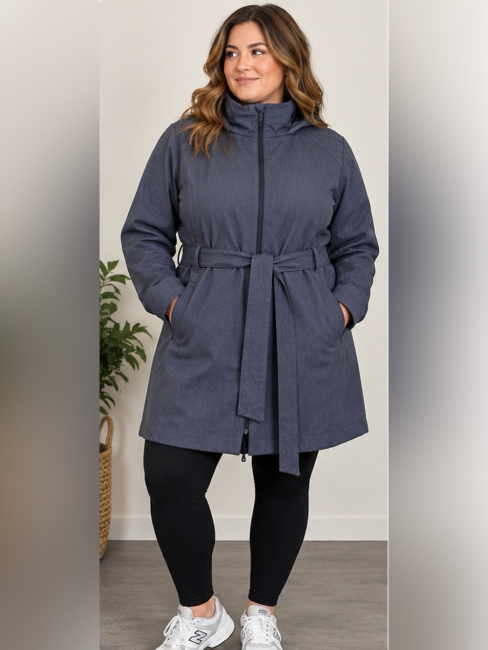 Columbia 3X Hooded Belted Softshell Trench Coat Dark Heather Gray Plus Size